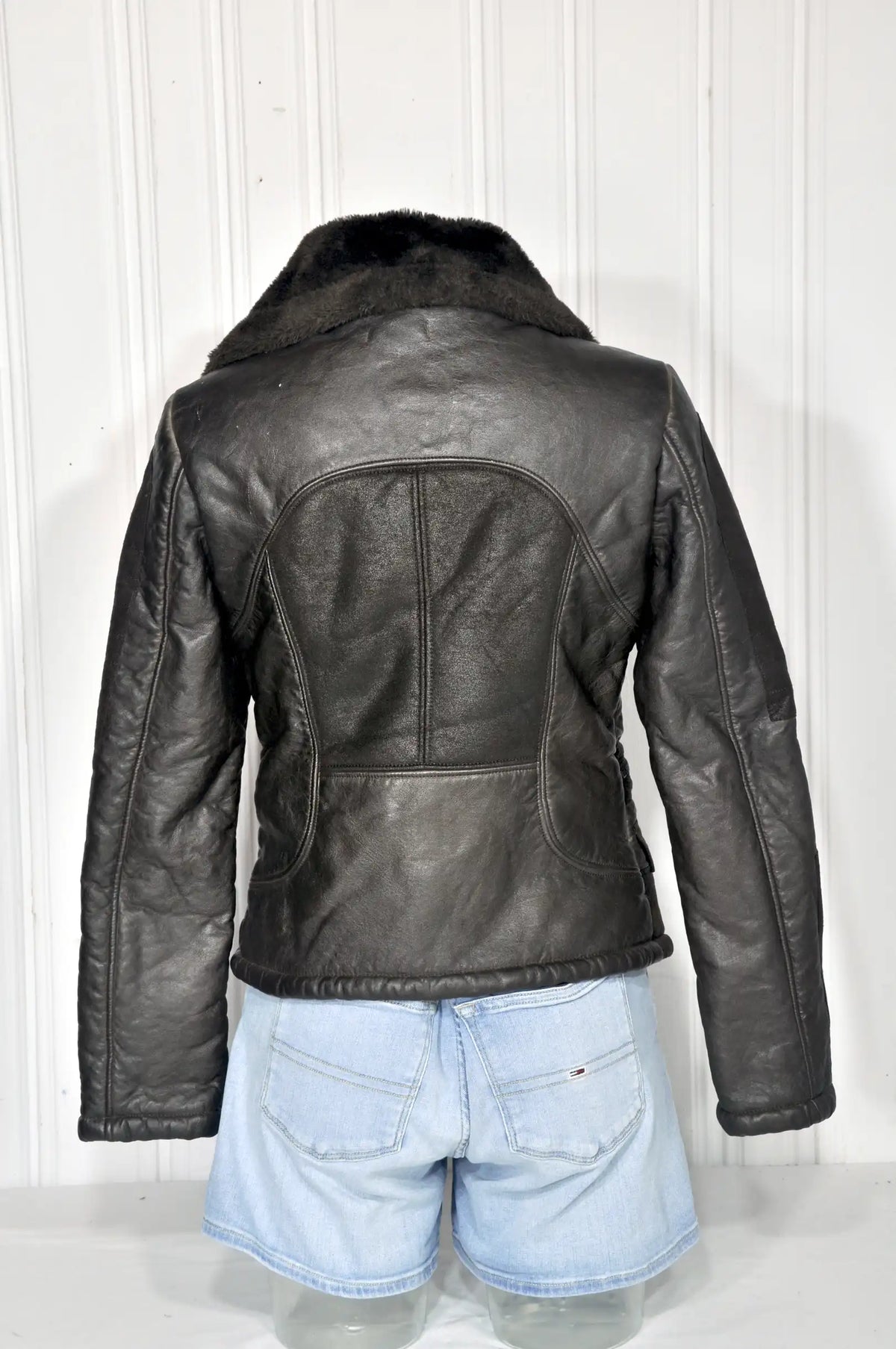 Veste aviateur femme en simili-cuir marron – Taille S