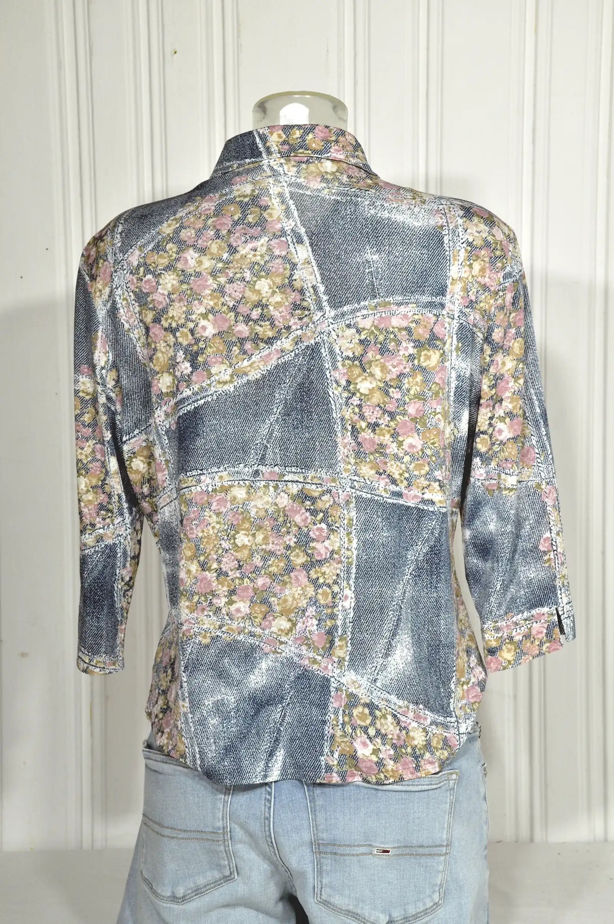Chemise vintage imprimé denim & fleurs – Taille M