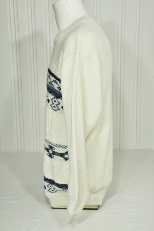 Pull vintage motifs géométriques écru – Taille XL