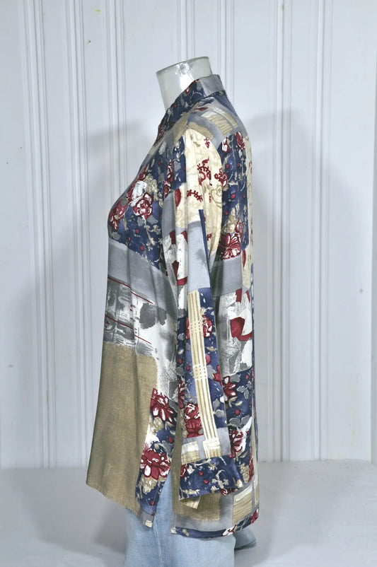 Chemisier vintage imprimé patchwork – Taille 42