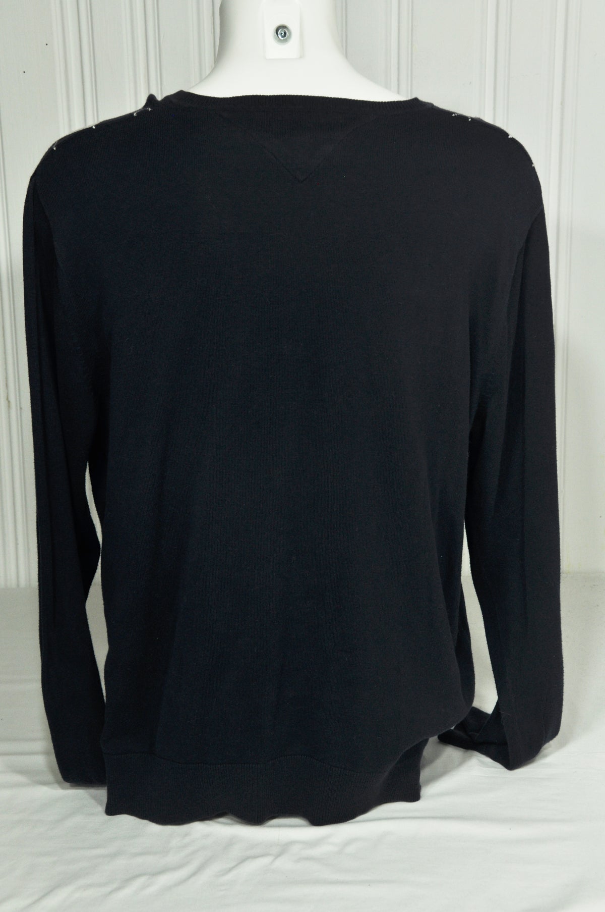 Pull vintage Tommy Hilfiger Argyle noir bleu – XXL – 100% coton