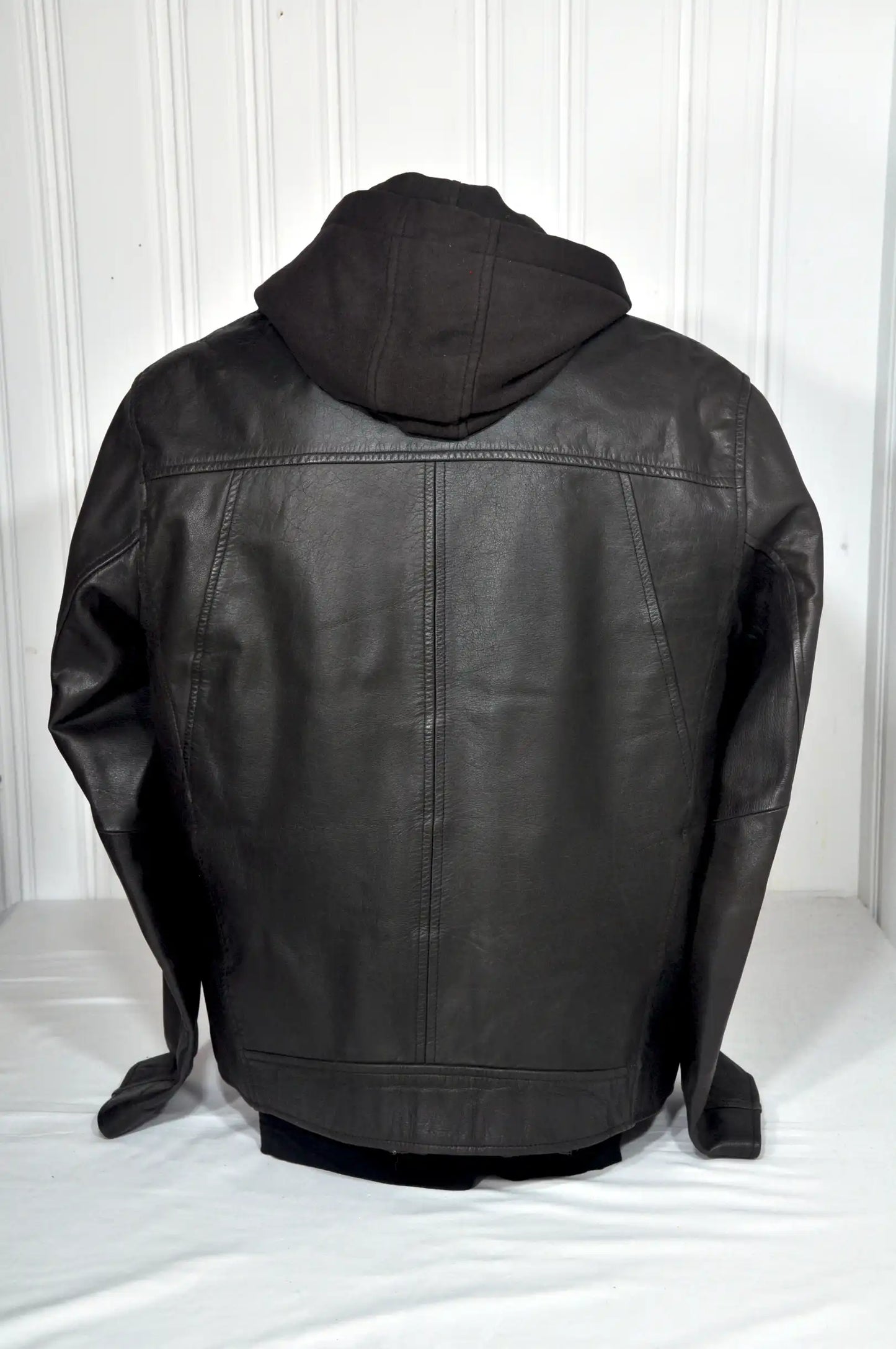 Blouson en cuir marron Celio à capuche – Taille XL