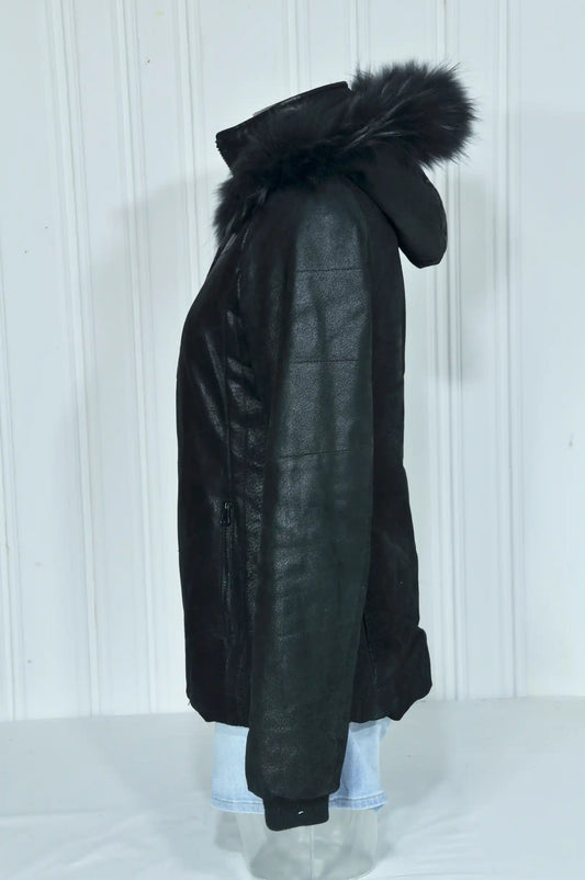 Veste en cuir noir Verazzano à capuche – Taille M