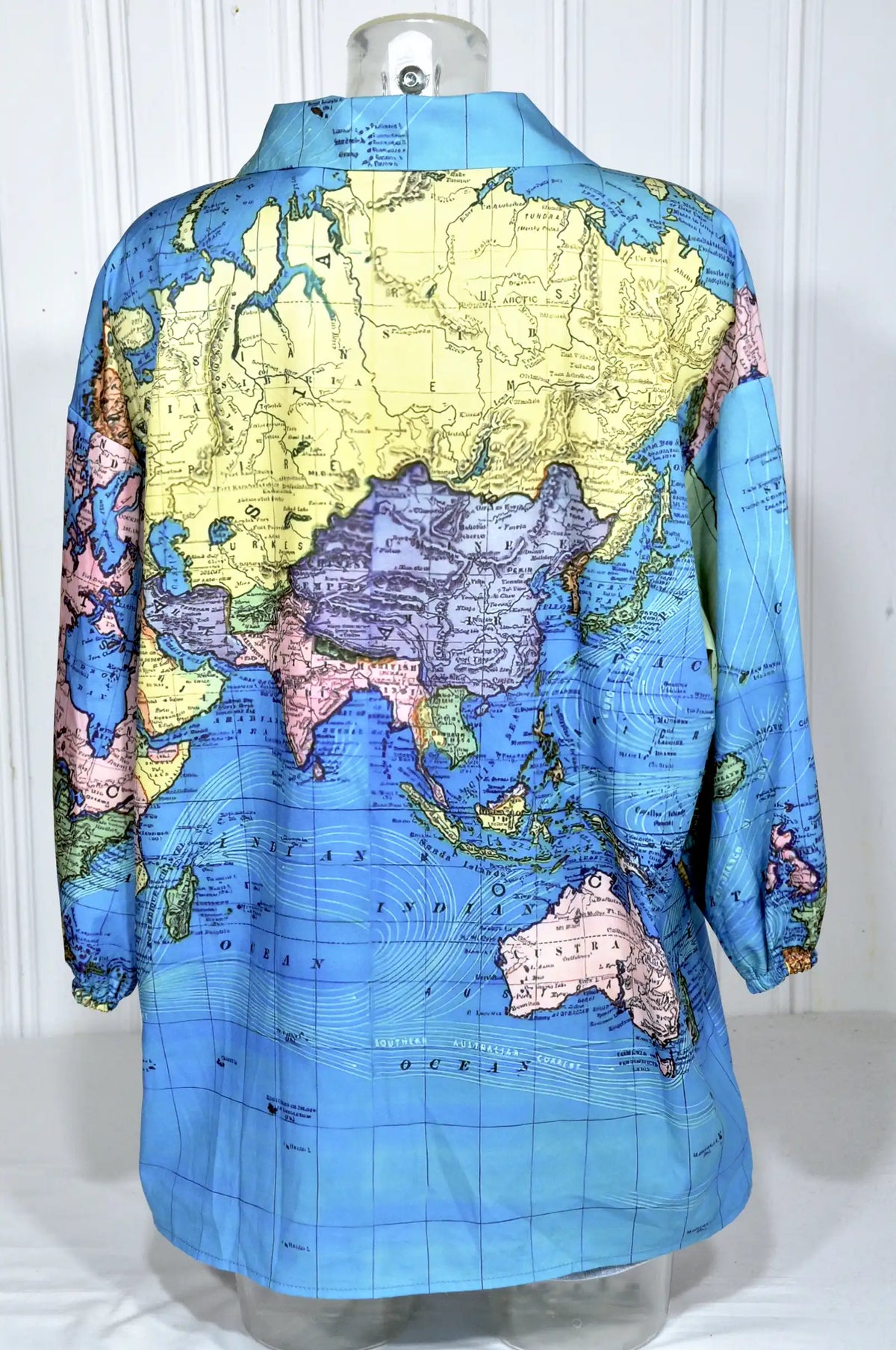 Chemisier vintage carte du monde bleu – XXL