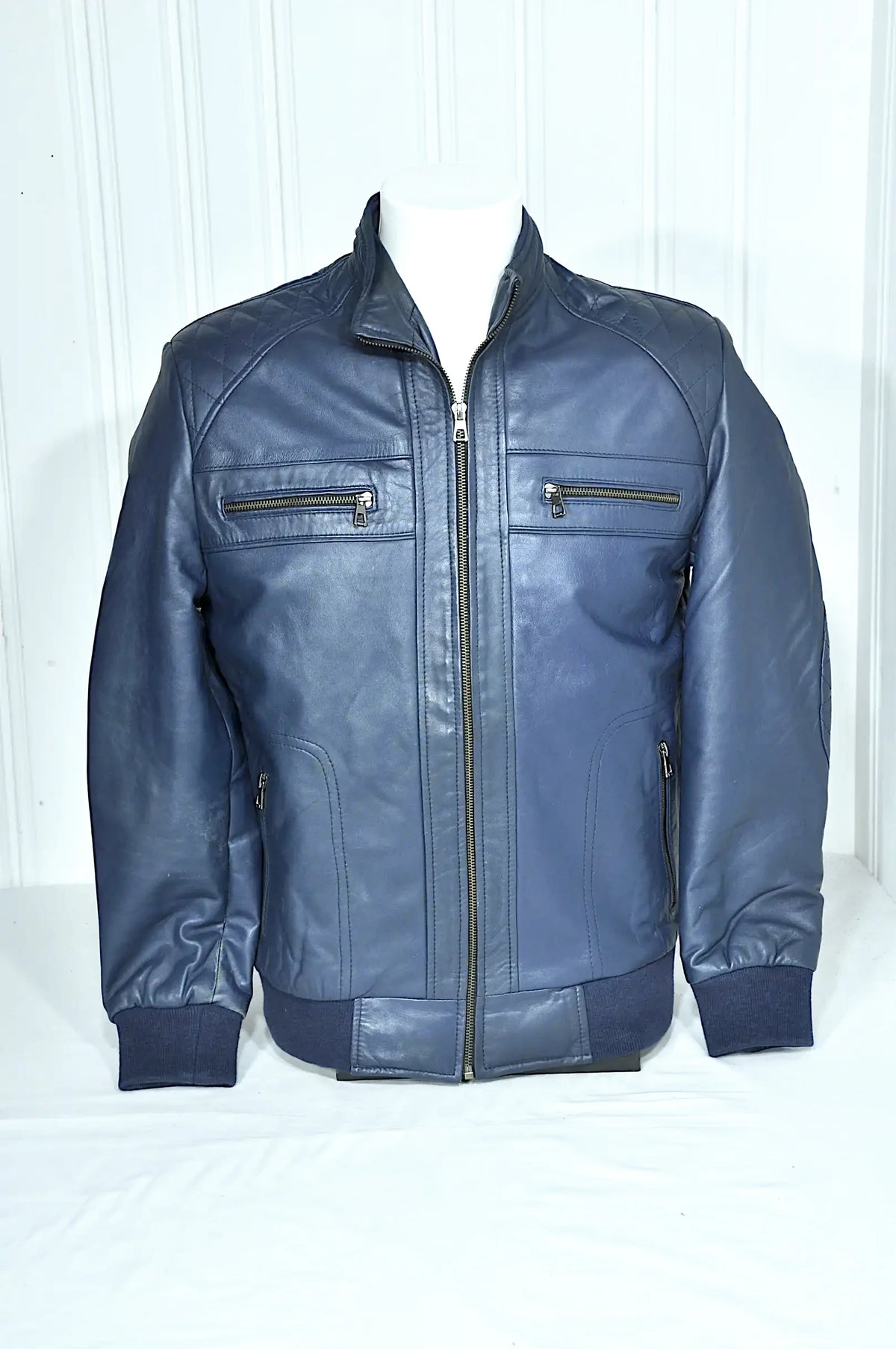 Blouson en cuir bleu RF – Taille M