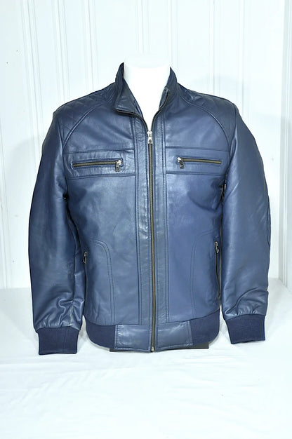 Blouson en cuir bleu RF – Taille M