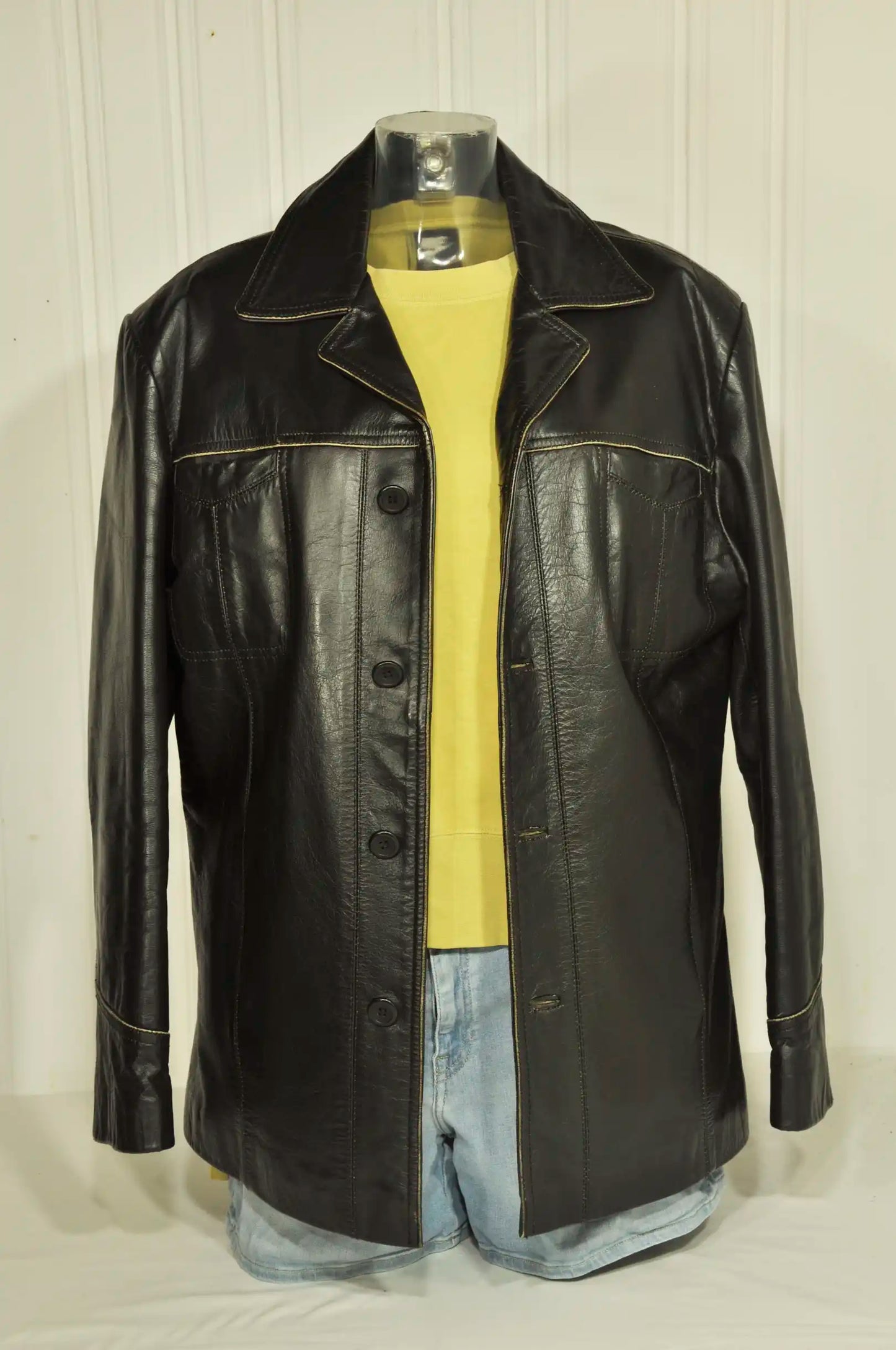 Veste en cuir noir vintage Taille: L