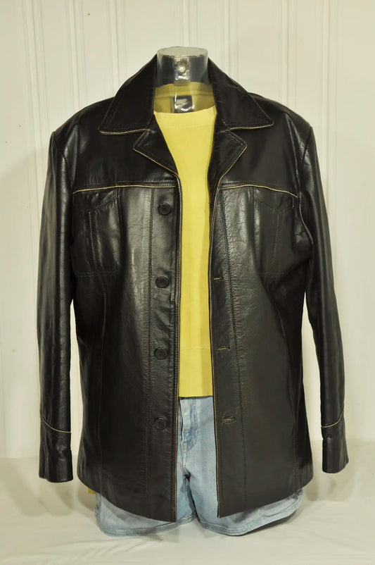 Veste en cuir noir vintage Taille: L