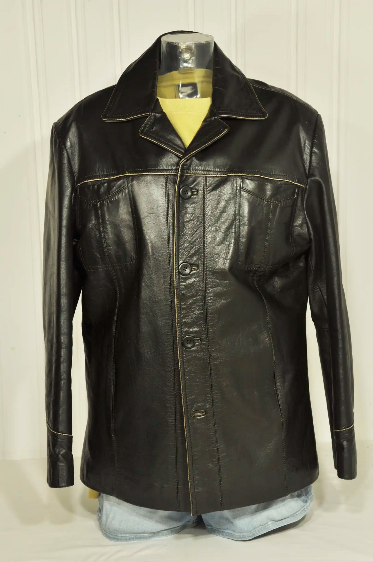 Veste en cuir noir vintage Taille: L