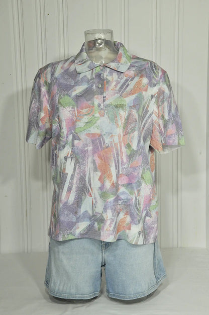Polo vintage Tricot RODAM imprimé pastel – Taille 5/L