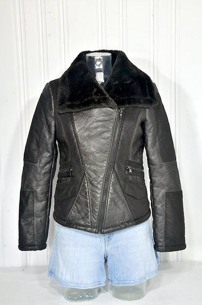 Veste aviateur femme en simili-cuir marron – Taille S