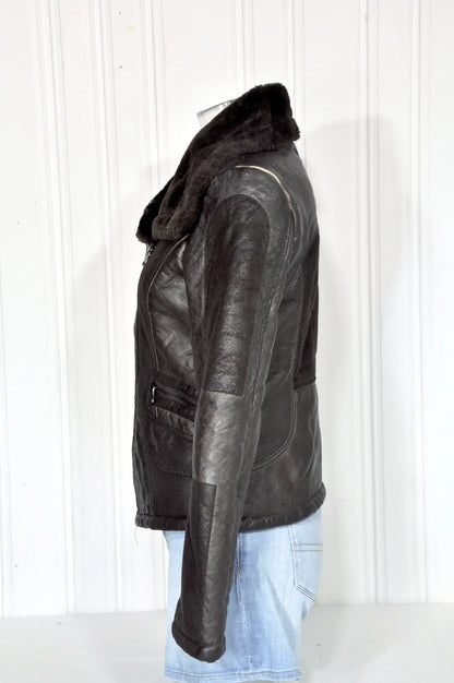 Veste aviateur femme en simili-cuir marron – Taille S