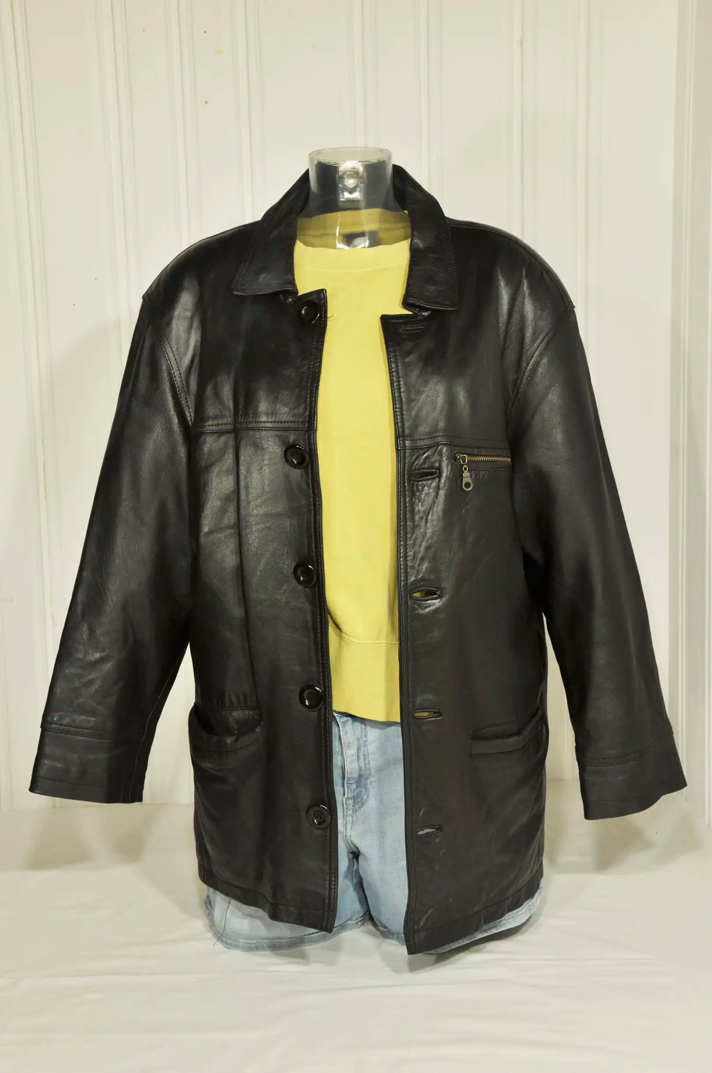 Veste en cuir noire vintage – Taille S