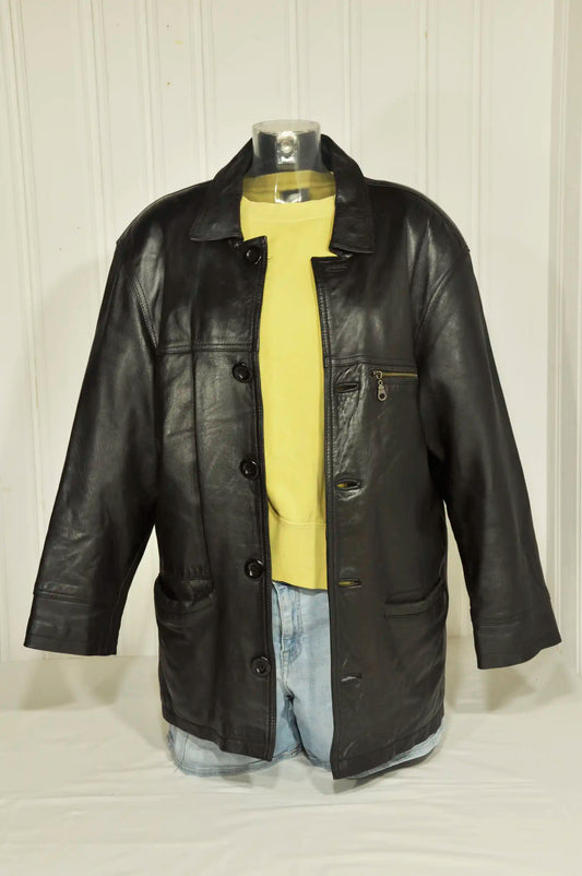 Veste en cuir noire vintage – Taille S