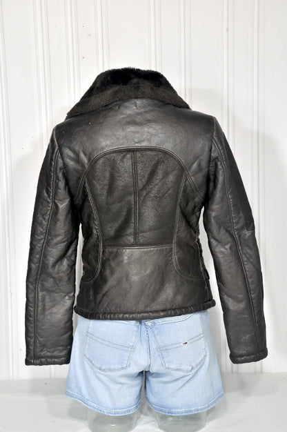 Veste aviateur femme en simili-cuir marron – Taille S