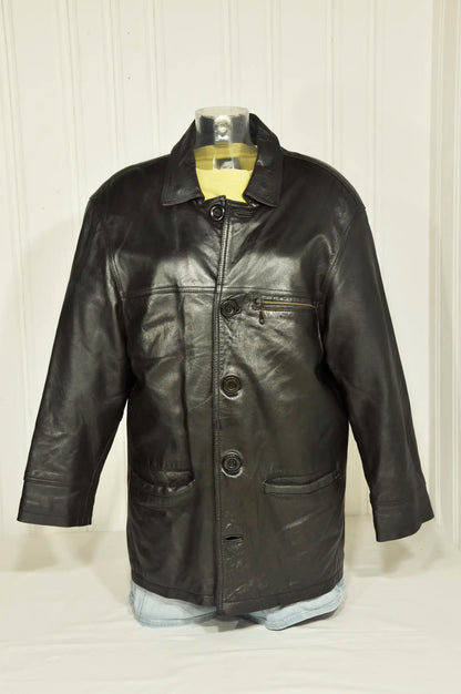 Veste en cuir noire vintage – Taille S