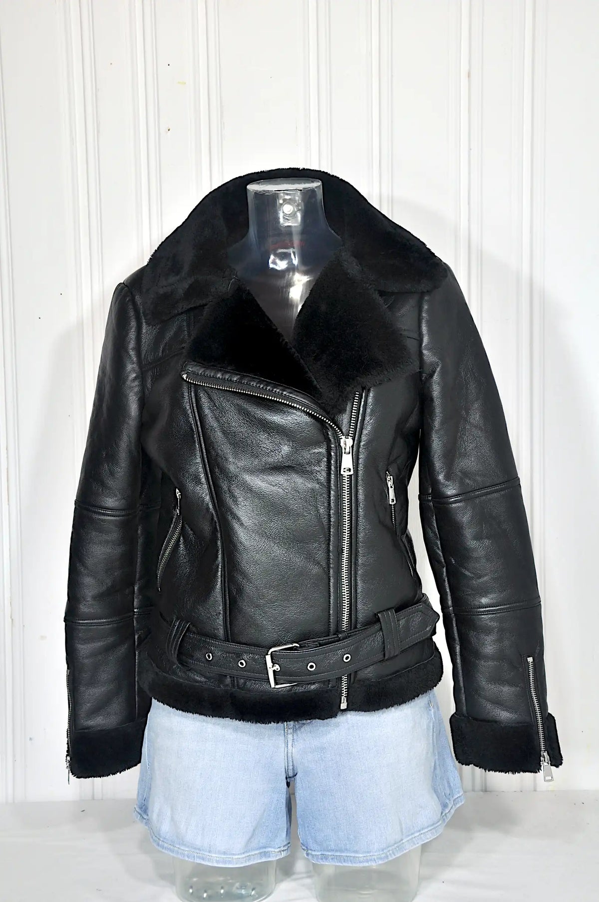 Jennifer – Veste aviateur femme en simili-cuir noir – Taille S