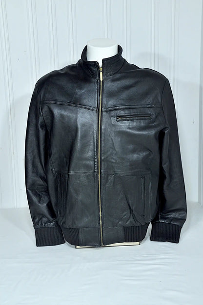 Blouson en cuir noir style bomber – Taille L