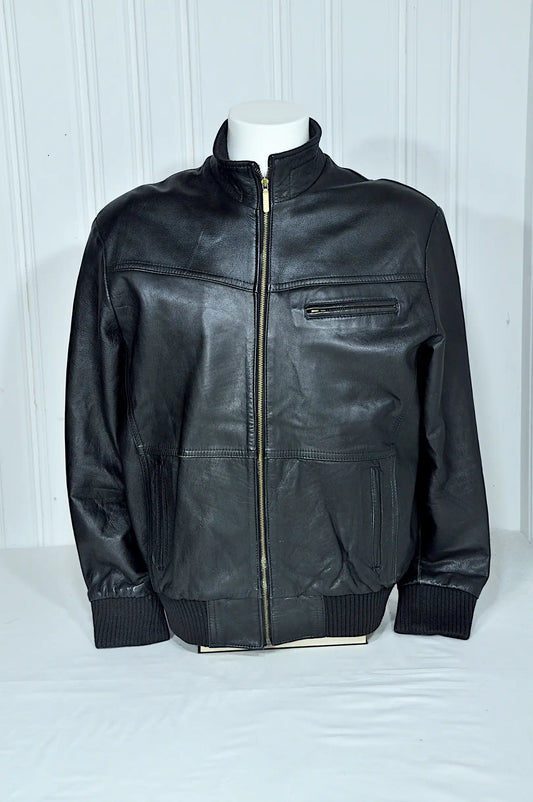 Blouson en cuir noir style bomber – Taille L