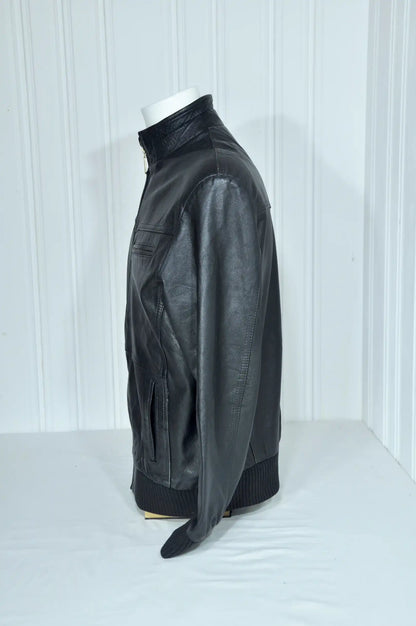 Blouson en cuir noir style bomber – Taille L