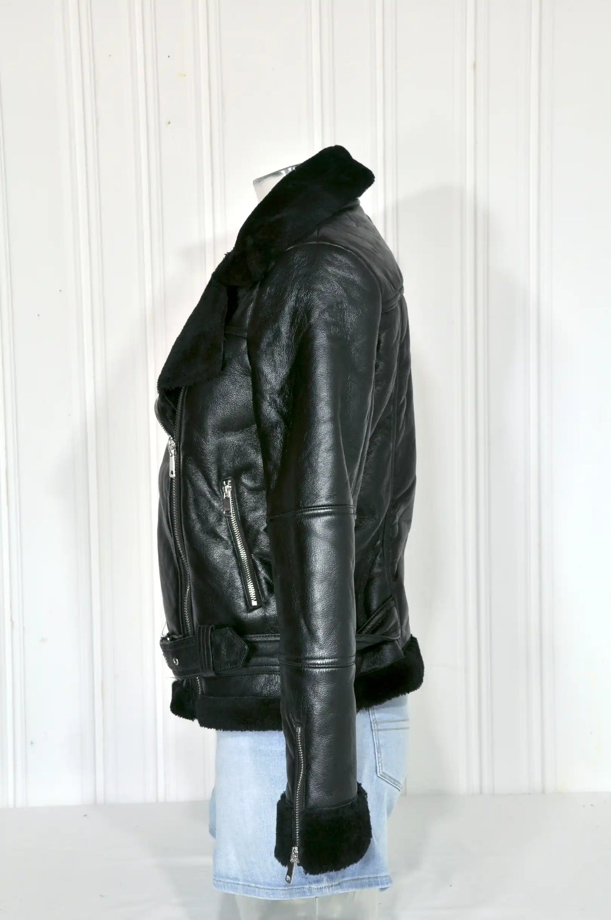 Jennifer – Veste aviateur femme en simili-cuir noir – Taille S