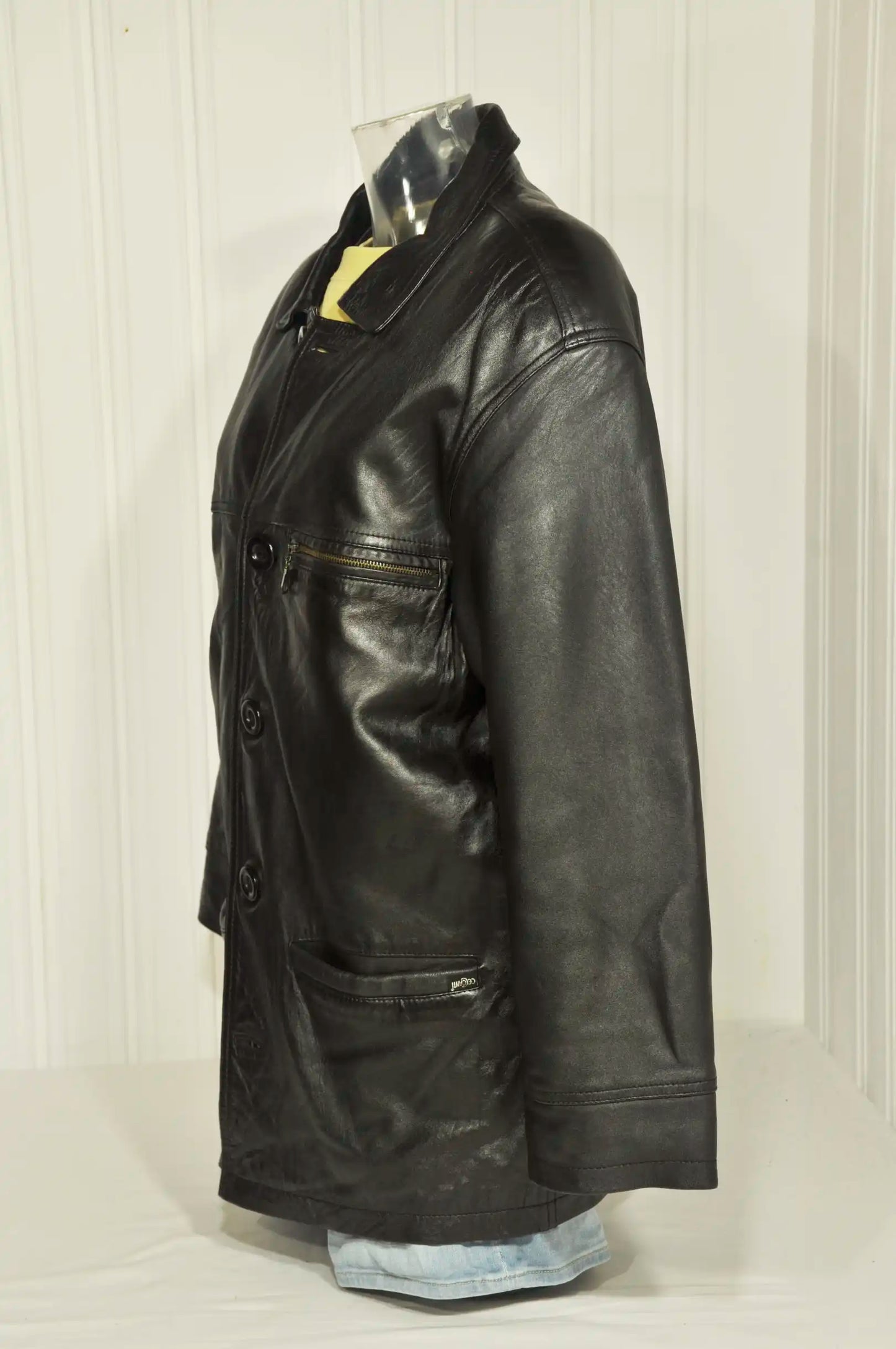 Veste en cuir noire vintage – Taille S
