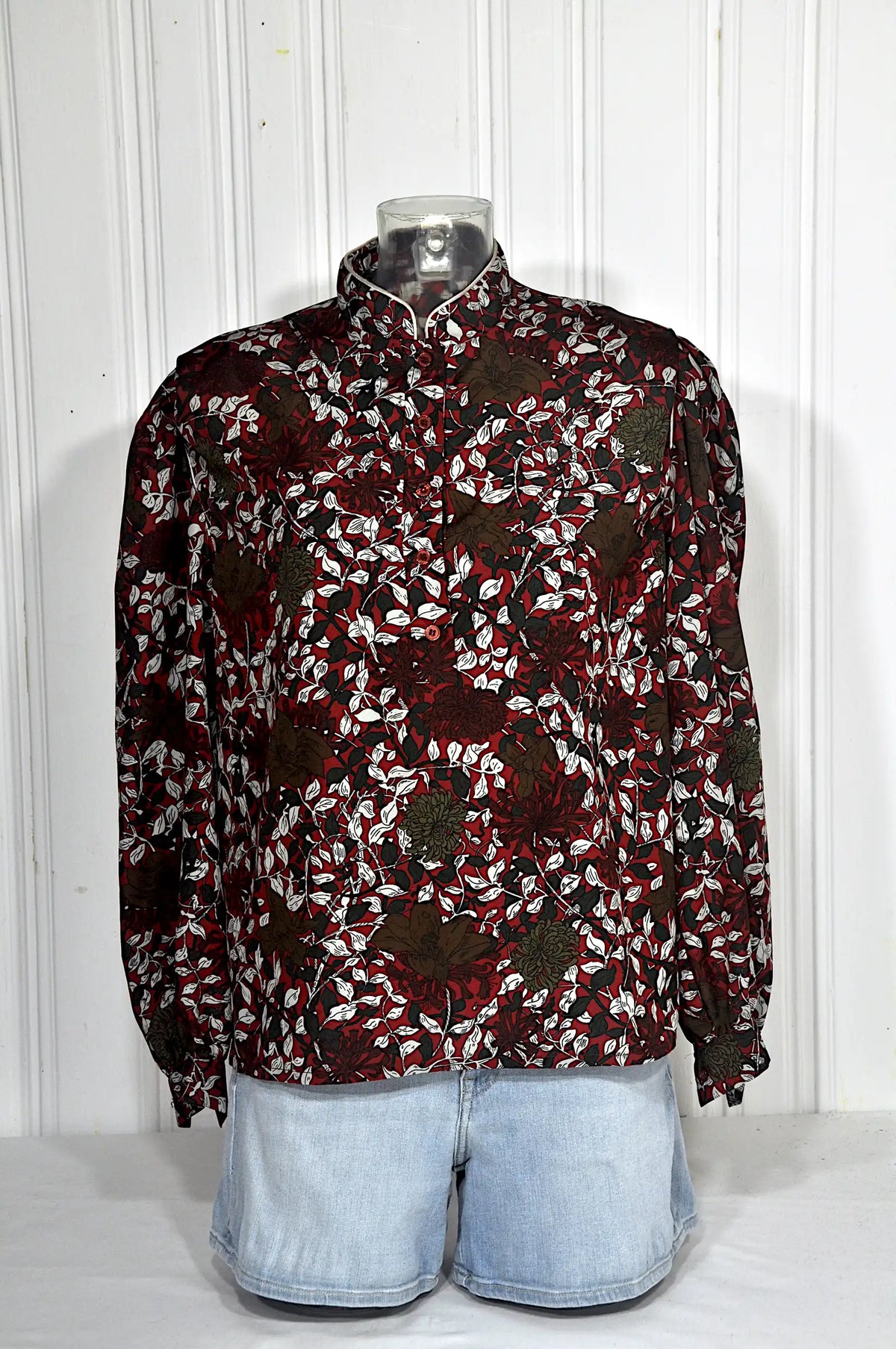 Chemisier vintage Paul Mausner col mao fleuri – Taille 46