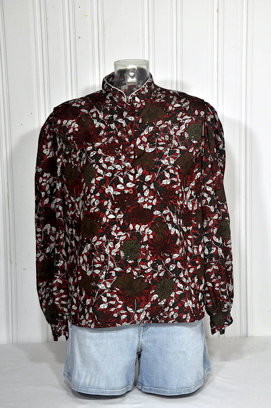 Chemisier vintage Paul Mausner col mao fleuri – Taille 46