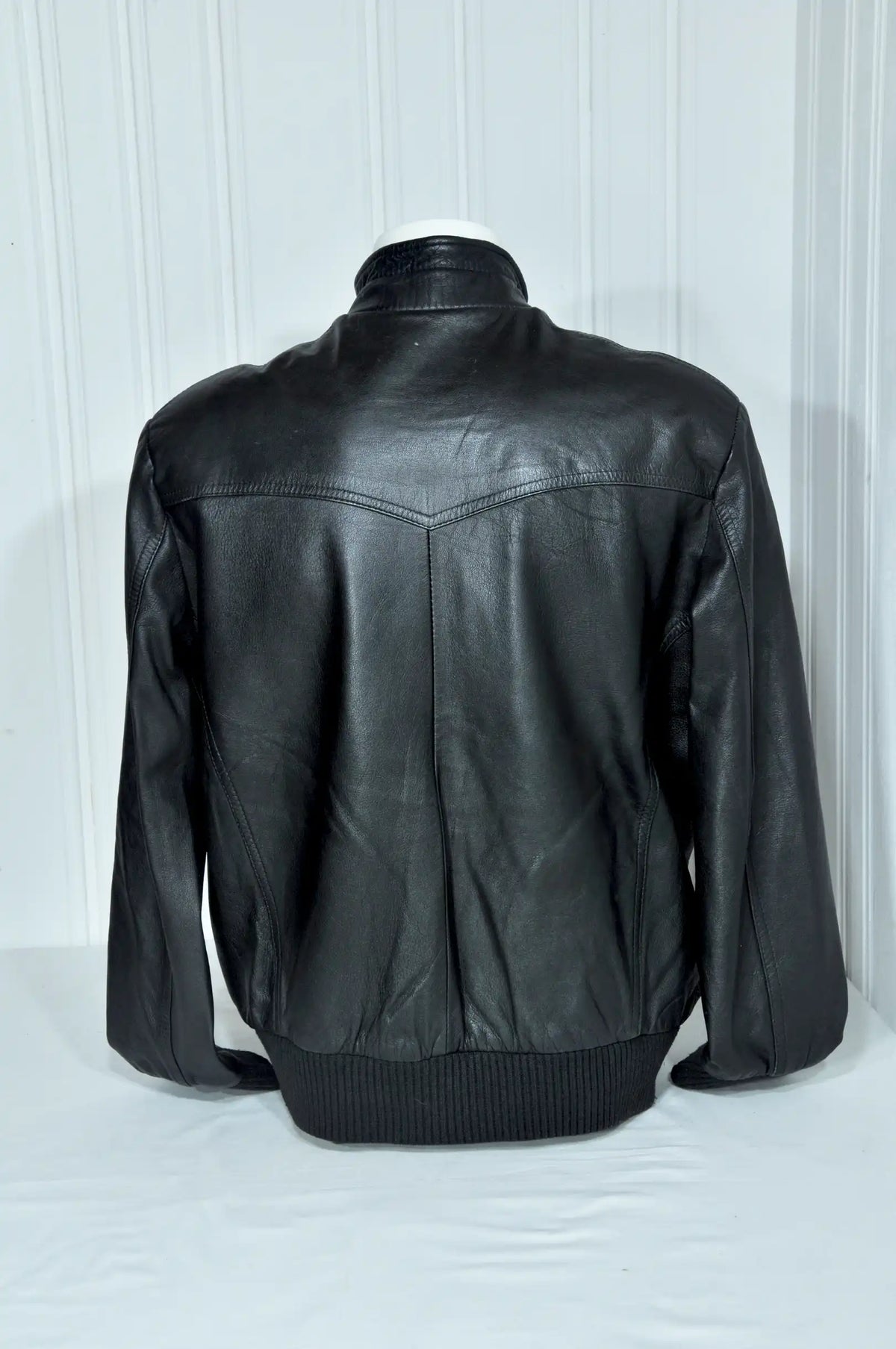 Blouson en cuir noir style bomber – Taille L