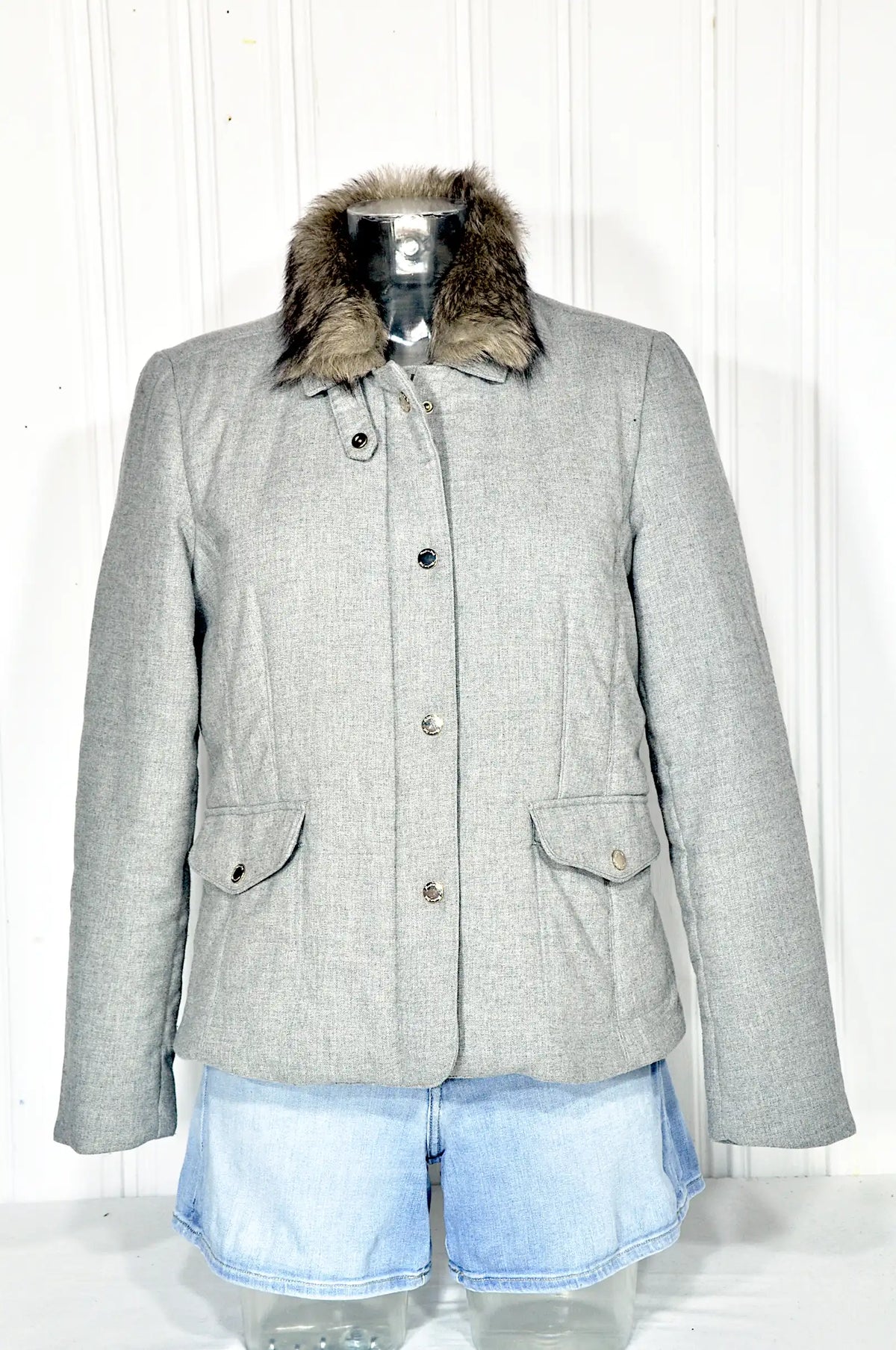 Massimo Dutti – Veste grise femme à col fourrure – Taille L