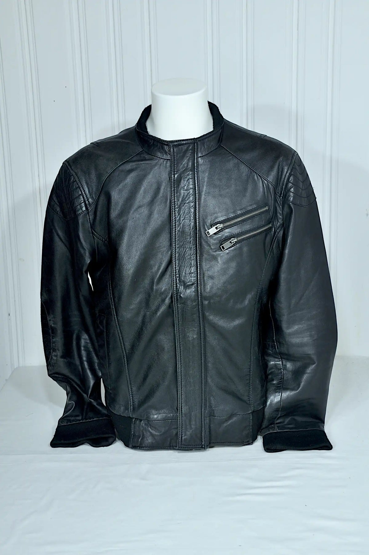 Blouson biker en cuir noir Chyston – Taille 2XL