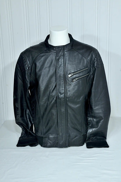 Blouson biker en cuir noir Chyston – Taille 2XL