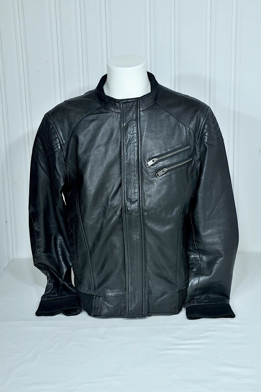 Blouson biker en cuir noir Chyston – Taille 2XL