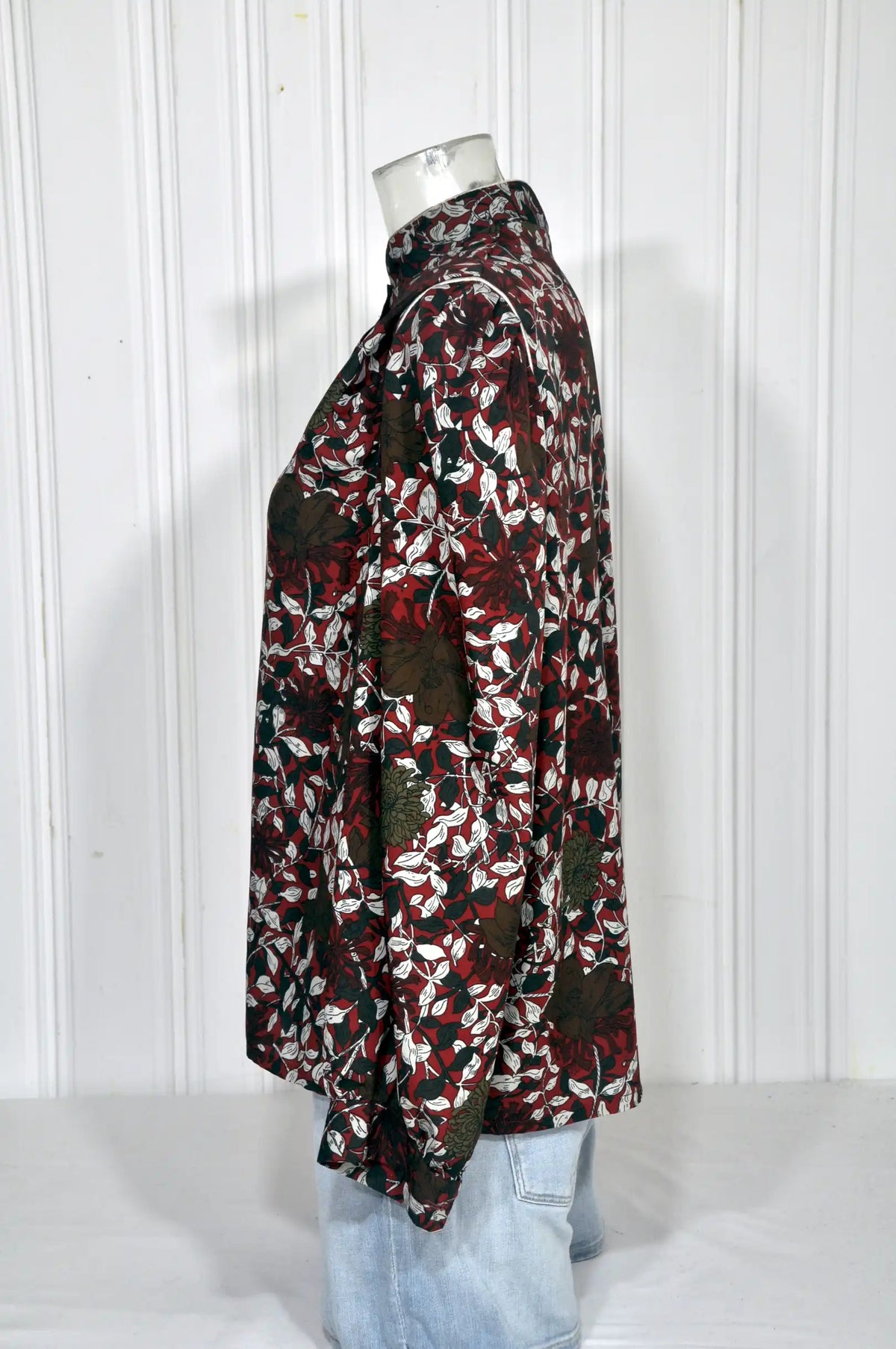 Chemisier vintage Paul Mausner col mao fleuri – Taille 46