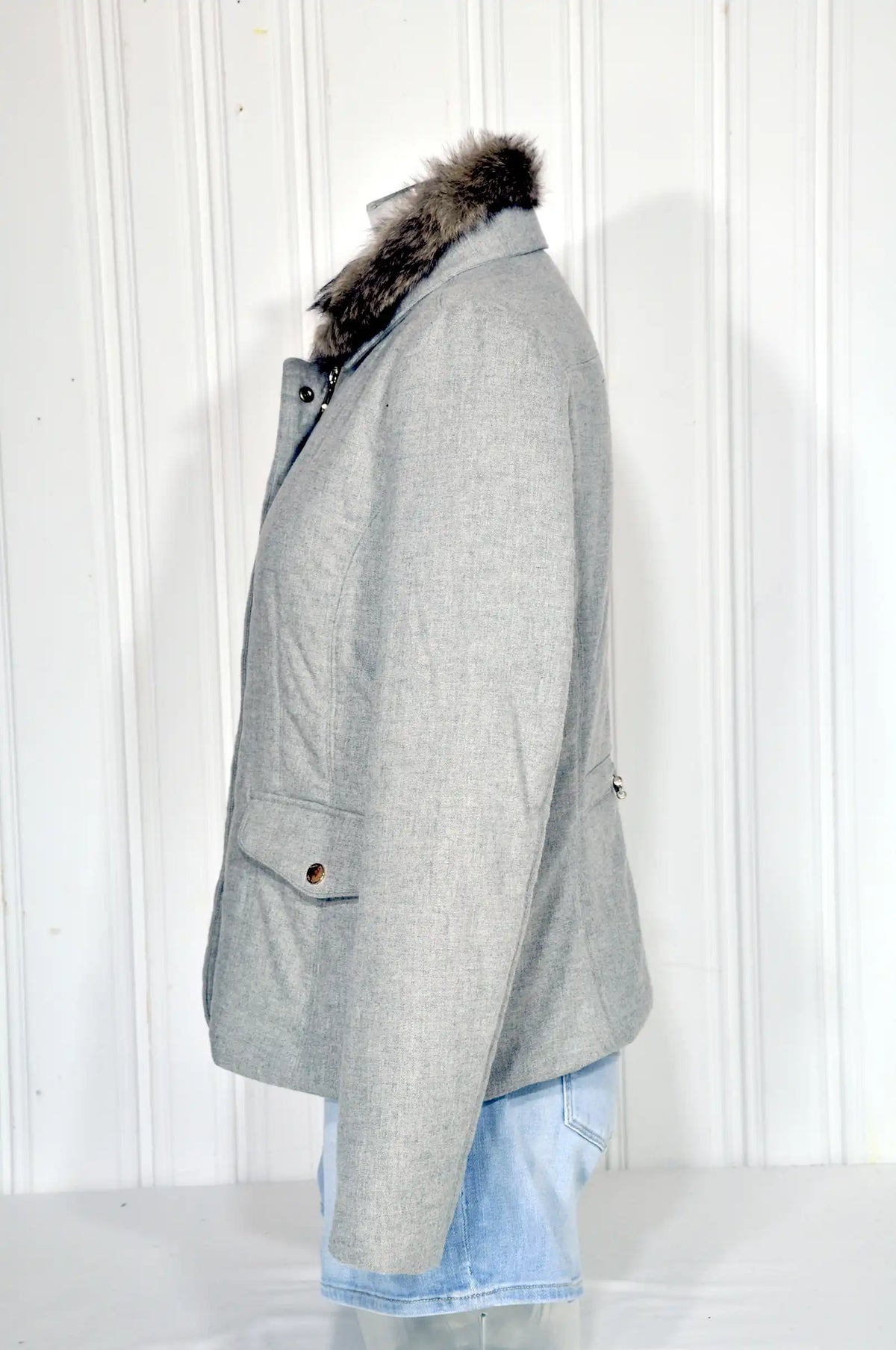Massimo Dutti – Veste grise femme à col fourrure – Taille L