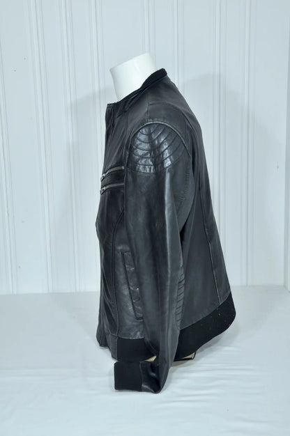 Blouson biker en cuir noir Chyston – Taille 2XL