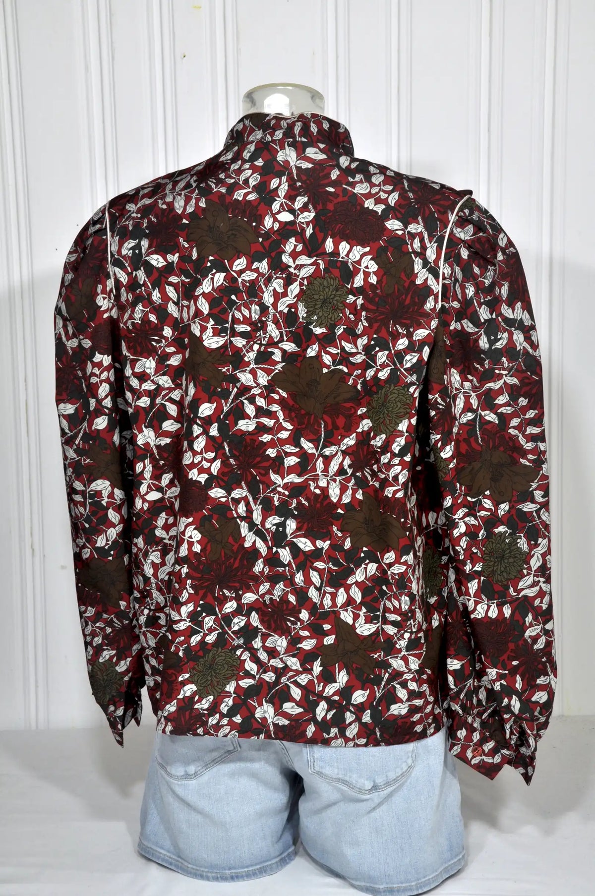 Chemisier vintage Paul Mausner col mao fleuri – Taille 46