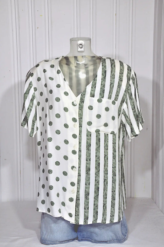 Chemise vintage rayée à pois – Taille M