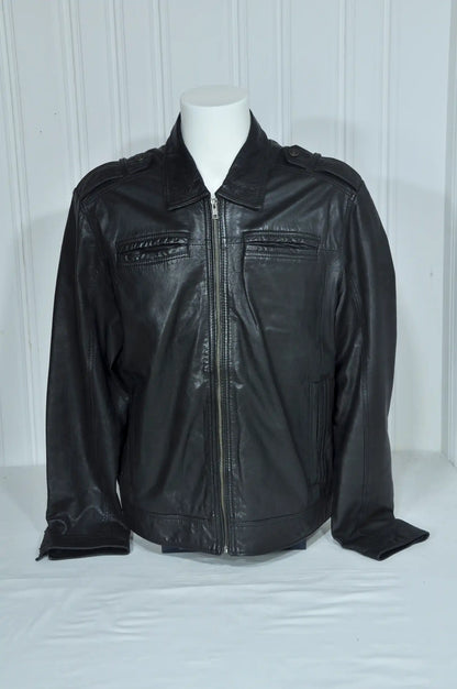Blouson en cuir noir vintage – Taille XL