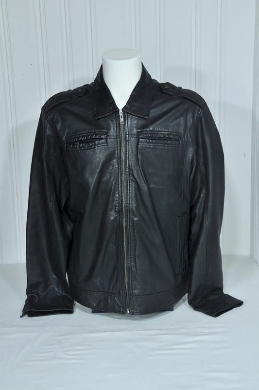 Blouson en cuir noir vintage – Taille XL