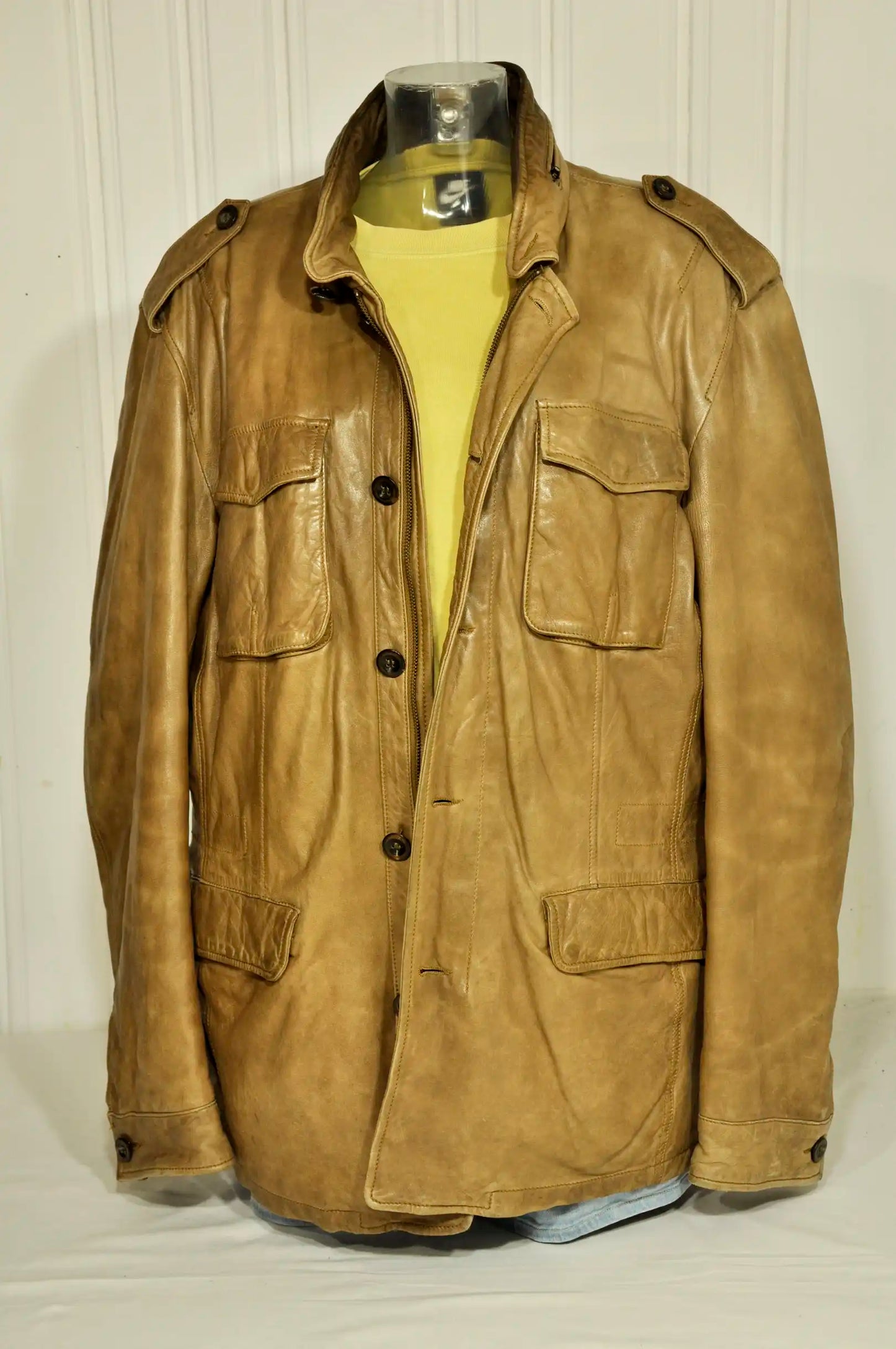 Veste en cuir Marlboro Classics vintage – XXL – Camel