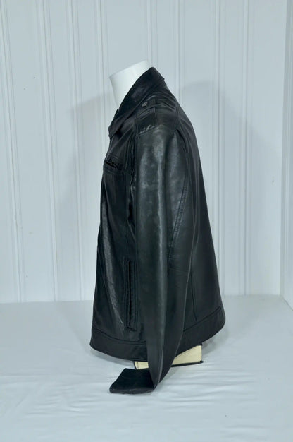 Blouson en cuir noir vintage – Taille XL