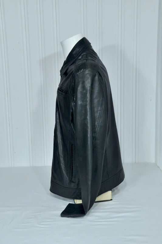 Blouson en cuir noir vintage – Taille XL
