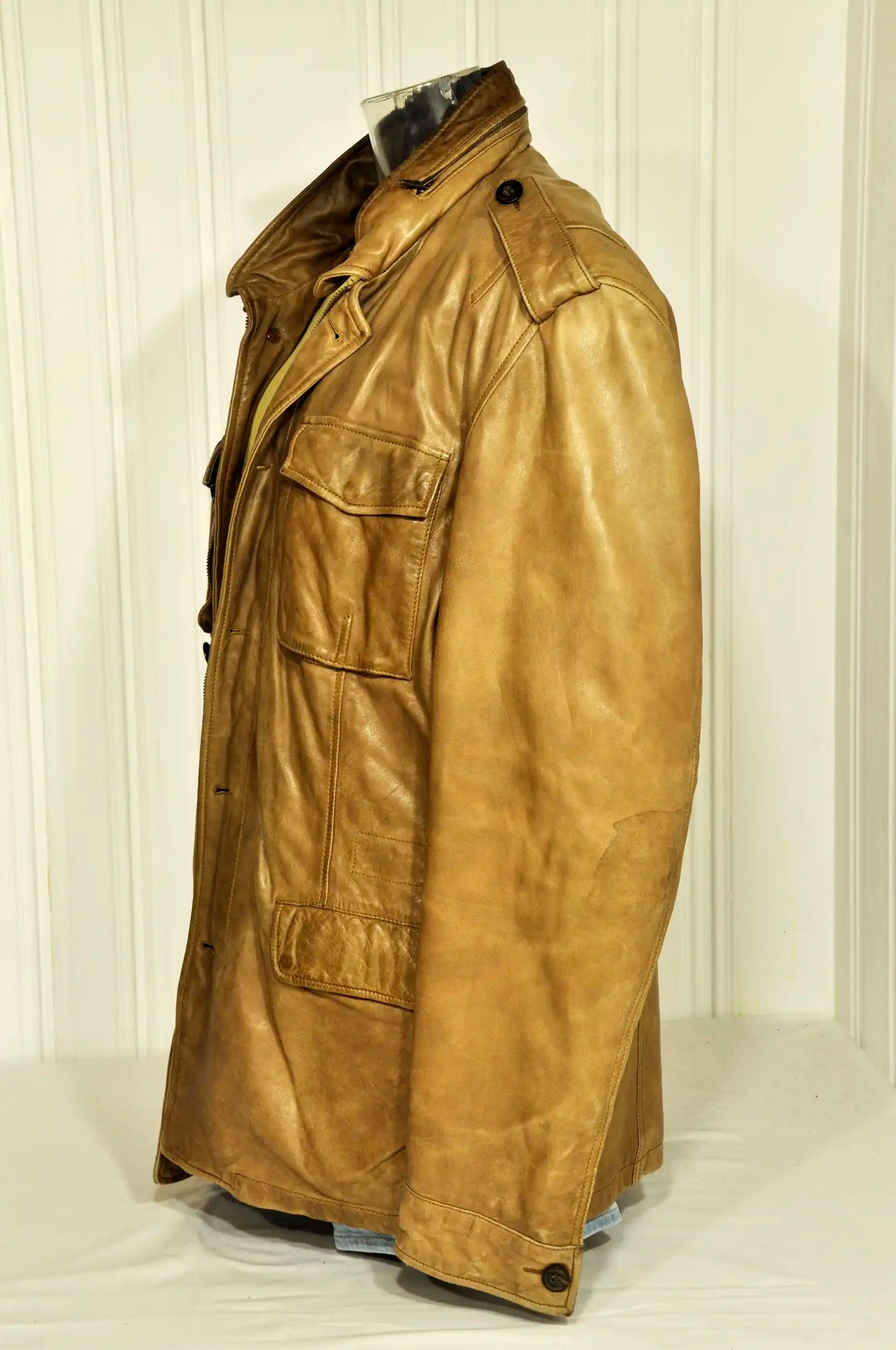 Veste en cuir Marlboro Classics vintage – XXL – Camel