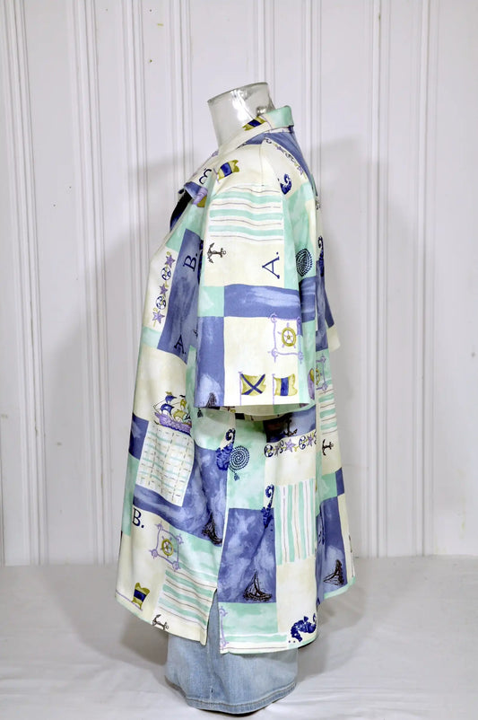 Chemise vintage imprimé marin à boutons dorés – Taille XL