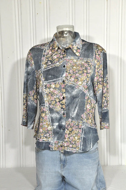 Chemise vintage imprimé denim & fleurs – Taille M