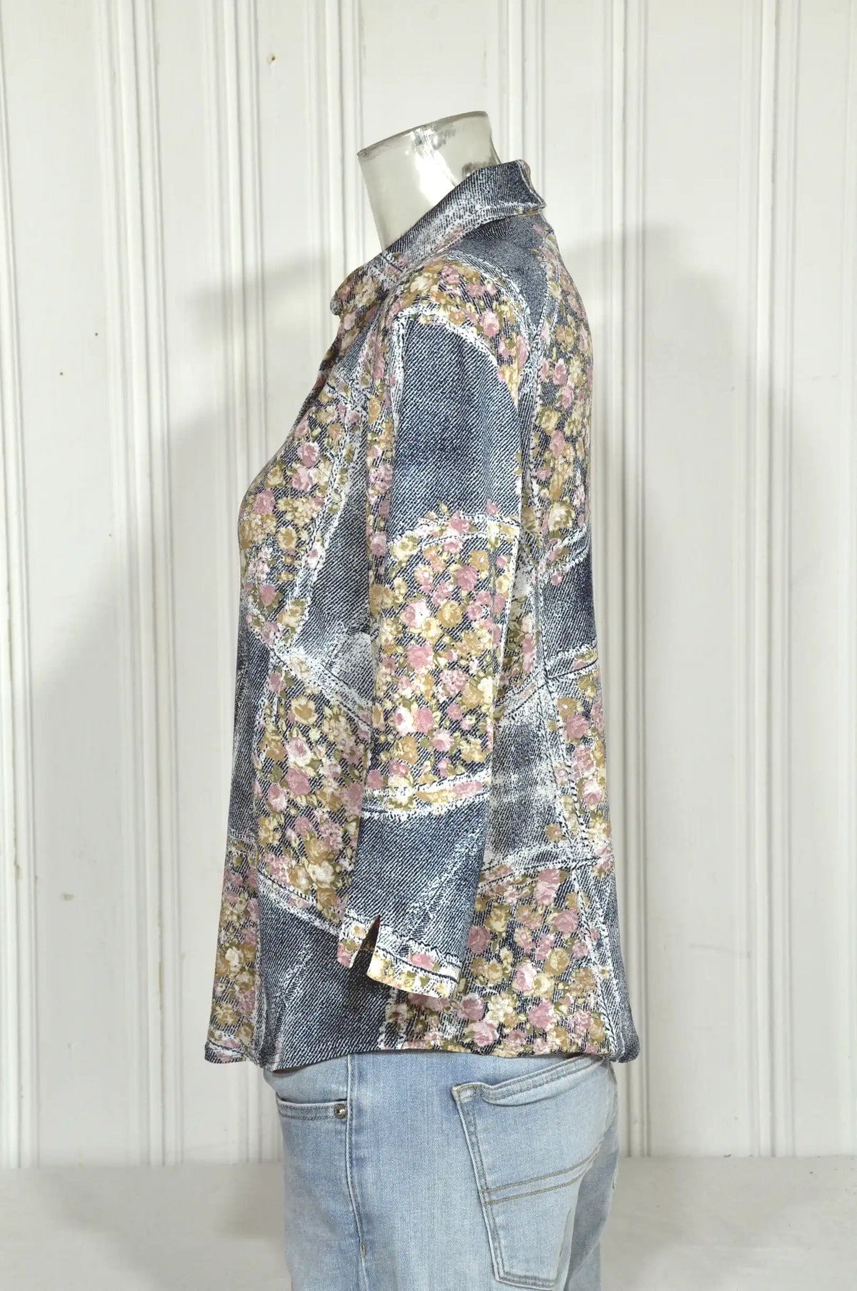 Chemise vintage imprimé denim & fleurs – Taille M