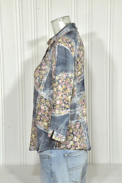 Chemise vintage imprimé denim & fleurs – Taille M