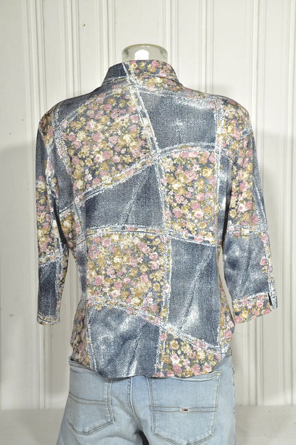 Chemise vintage imprimé denim & fleurs – Taille M