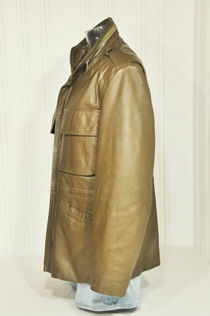 Veste saharienne vintage en cuir beige – Taille M